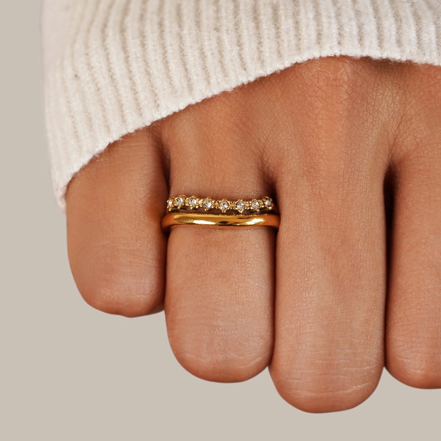 White Crystal Layered Ring